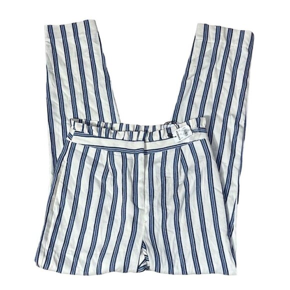 Express Women's Paper bag Trouser Pant Blue White Stripe High Rise Size 0 - Picture 2 of 9